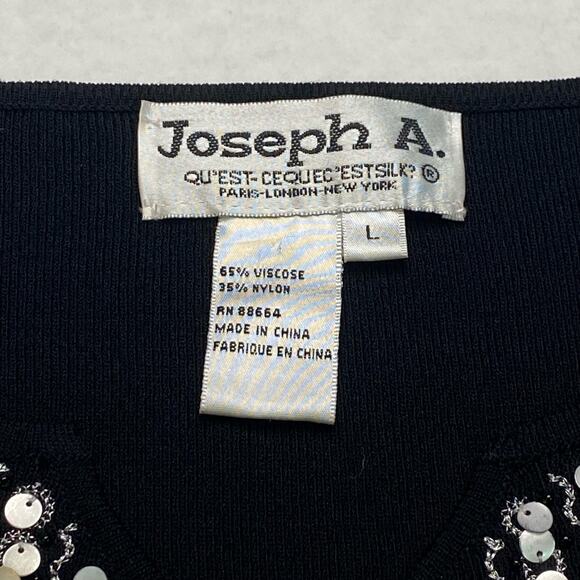 Joseph A Silver Sequins Embellished Sweater V-Neck 3/4 Sleeve Black Women L - Picture 6 of 6